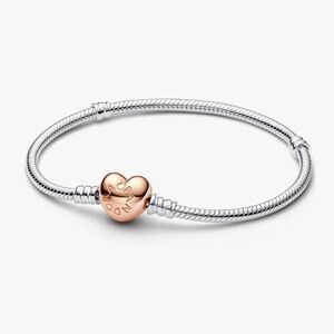 8.3 in (19 cm) Pandora Moments Rose Gold Heart & Silver Snake Chain Bracelet